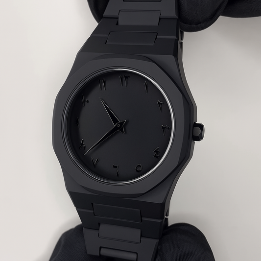 Aura All-Black Minimalist Watch with Arabic Numerals – Sleek Modern Men's Wristwatch